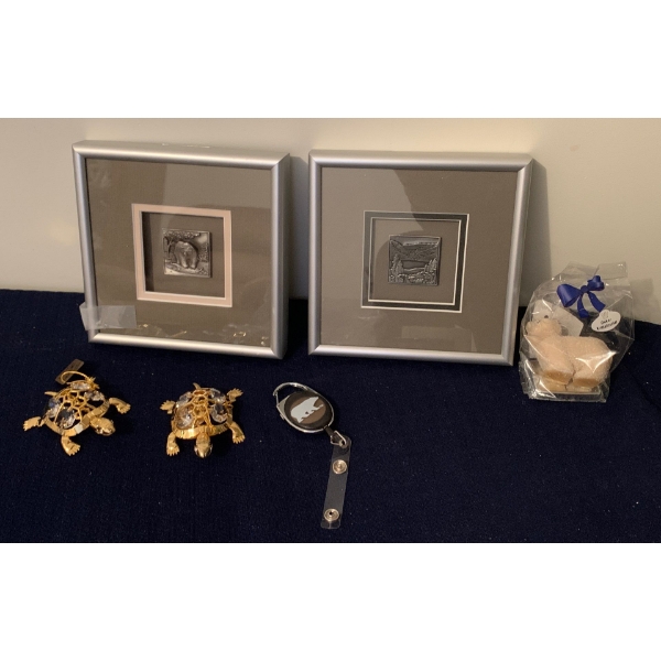 Lovely Pewter Style Nature Framed Art (2, 6x6 Each) w/ Animal Decor Items 
