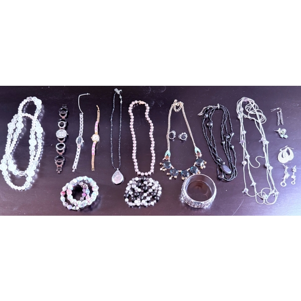 Costume Jewelry Lot Including Necklaces, Bracelets, Earrings, and Watches