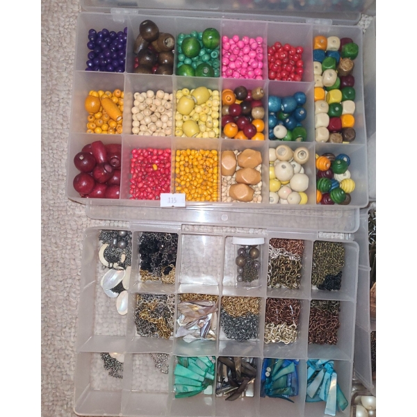 Assorted Craft Beads and Containers as Shown