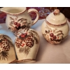 Image 5 : Pine Cone Pattern Set Includes: Serving Tray 20 L, 14 W, Cream/ Sugar, Salt/ Pepper, Candle Lamp 9 T