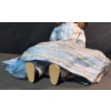 Image 4 : 1916 German Porcelain Doll in Blue Satin Dress with Hat