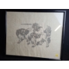 Image 1 : Asian Art Drawing of Fu (Foo) Dogs, Unsigned, Framed Under Glass,19 X 23.5 