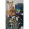 Image 5 : Vintage Glass- Two Goblet Bowls 5" Diameter Top, 5 T, Bird Candleholders and Deer Jar w/ Lid