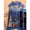 Image 5 : Blue Painted Wood Chair, Framed Chalkboard, Glass Mirror, and Mosaic Lidded Jar Group
