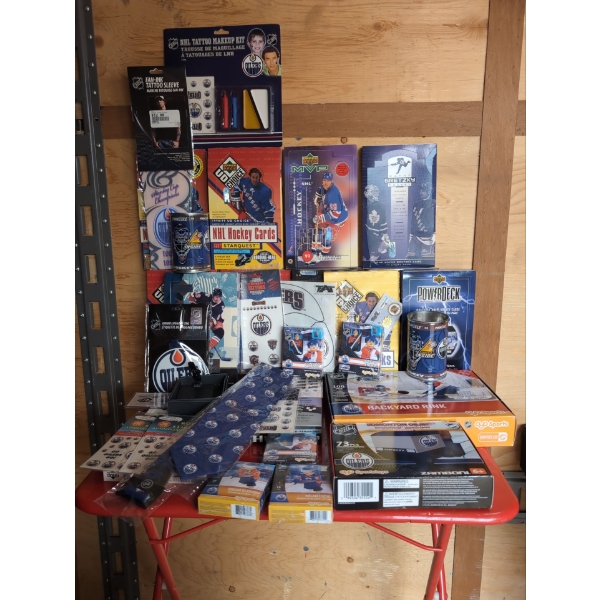 Oilers Tie, Oilers Backyard Rink and Zamboni, Luggage Tags,, Lego Figurines, Empty Card Boxes