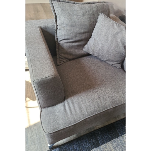 Upholstered Grey Chair w/ Chrome Feet 41 w, 28 h, 37 d