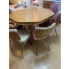 Image 1 : Mid-Century Style Dining Table with Wood Veneer Top and Mixed Upholstery Chairs