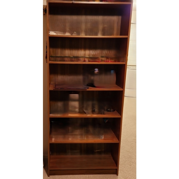 MDF Bookcase w/ 6 Shelves 31.5 W, 10 D, 73 T  (Contents Blurred/ NOT Included)