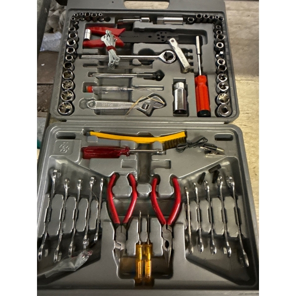 Assorted Tool Carrying Kit- Wrenches, Screwdrivers, Rachet, Pliers, Socket Set & More