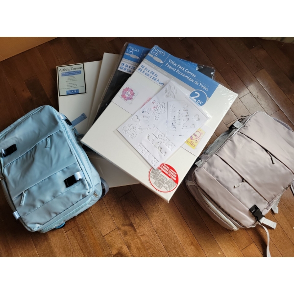 Artist On The Move -NEW Pair Of Napsacks w/ Black & White Art Canvases 