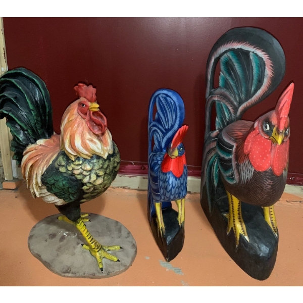Collection of Chicken Decor Tallest 18 T, 11 L, Wood and Other