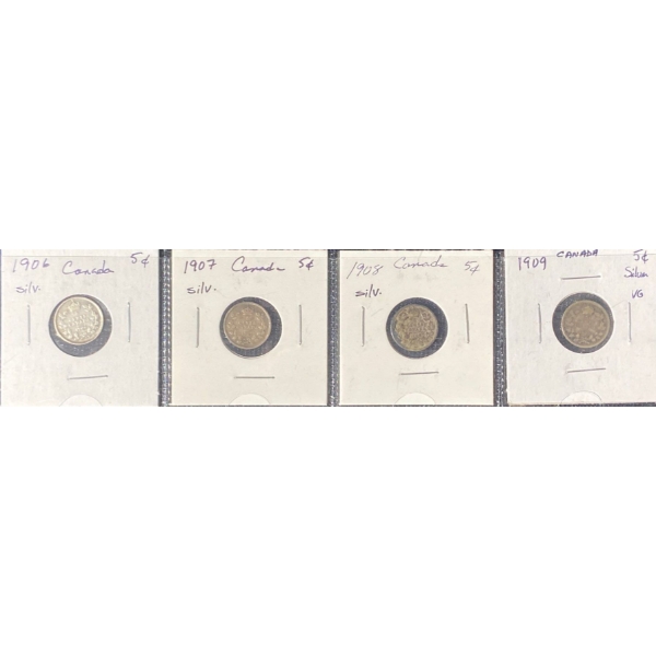 1906 - 1909 Canadian Sterling Silver Nickels
