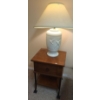 Image 1 : Ceramic Birds Lamp 27 T to Finial and Bed Side Table w/ Drawer and Shelf 18 W, 16 D, 23 T