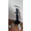 Image 1 : Metal Statue Woman w/ Umbrella 6 W, 5 D, 21 T,  Mini Holder 2 T, Candlestick 3.5" Diameter Base, 3 T