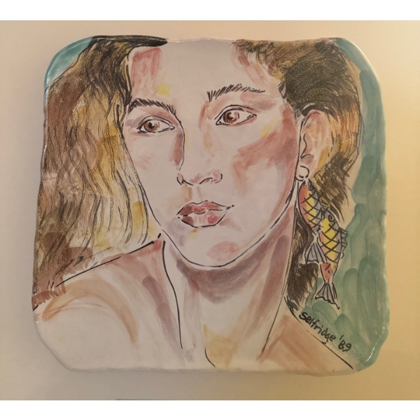 Signed Selfridge 98 -Decorative Plate w/Hand Painted Portrait Of A Woman 18x18