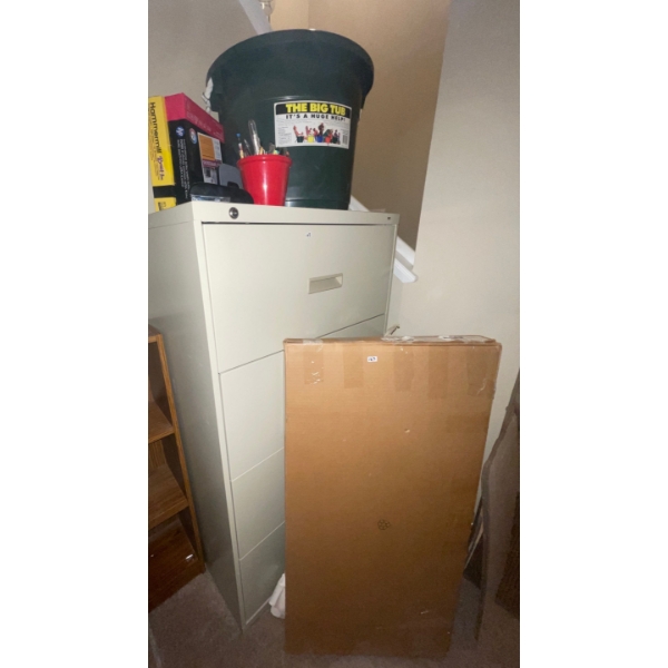 Brand New Alleby Desk (Needs Assembling) From Ikea W/ Office Set Up  File Cabinet And Large Tote Of 