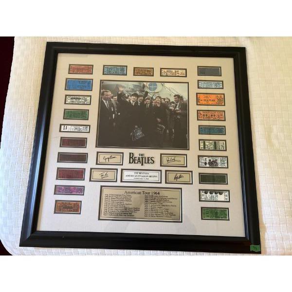 1964 BEATLES American Invasion Tour Concert Tickets Framed 33"L 32"H