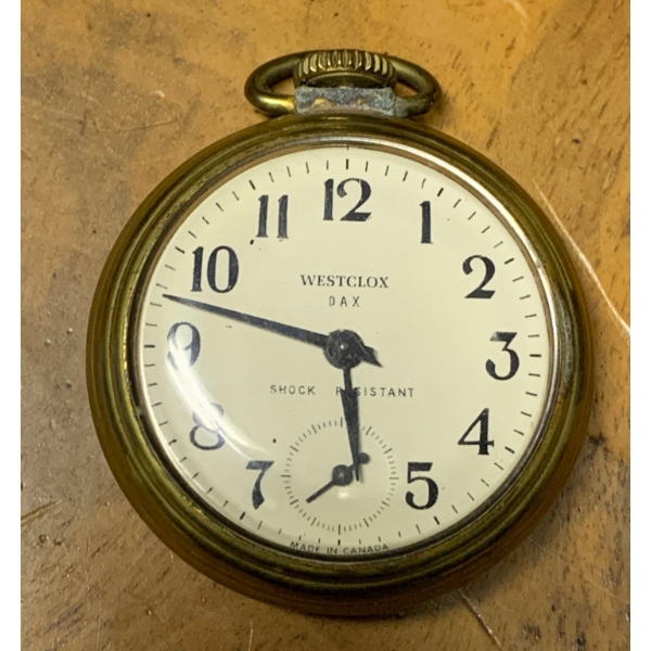 Westclox DAX Shock Resistant Vintage Gold Colored Pocket Watch 