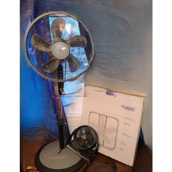 Set of 3 Fans: Westinghouse Pedestal Fan with Remote, London Drugs Box Fan, Small Honeywell Fan
