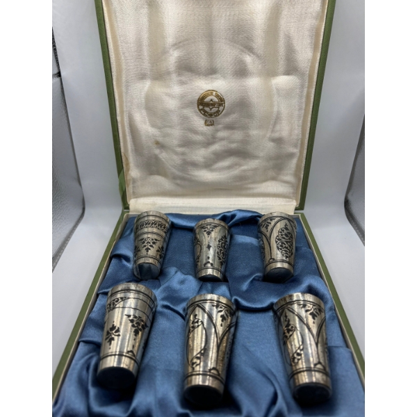 Silver .875 vintage Russian Vodka cups . 191.2 grams