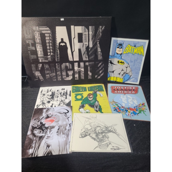 Dark Knight Canvas Print 28 X 22, Metal Batman Sign 12.5 X 16, Framed Drawings 11 X 17 and 14 X 11 