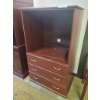 Image 1 : Wooden Media Cabinet with Three Drawers and Open Storage