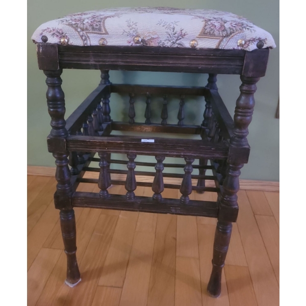 Lovely Antique Wooden Reupholstered Stool - 18W, 14D, 22T 
