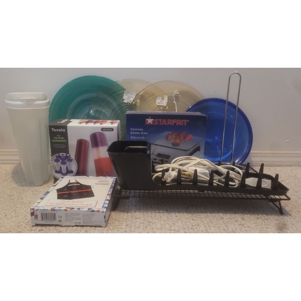 Assortment Of House And Home Goods  Apron Starfrit Electric Kitchen Scale Tevolo Popcicle molds