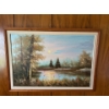 Image 1 : Oil on Board Lakeside Painting By O. Lyon - 41W, 29T 