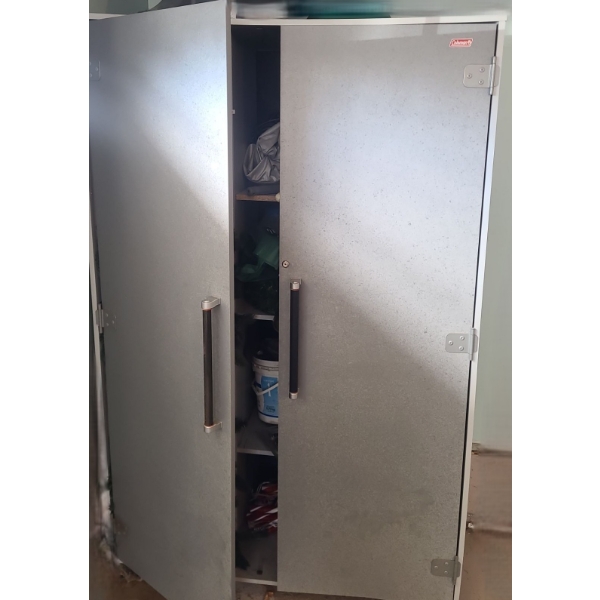 Coleman Cupboard 48 W, 19.5 D, 78.5 T, Contents Included- Holiday Tree, Tree Stands and More!