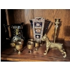 Image 1 : Ornate tea pots, and six small brass cups brass dog and candle holder