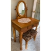 Image 2 : Vintage Oak Vanity w/ Floral Upholstered Stool 27x18x49
