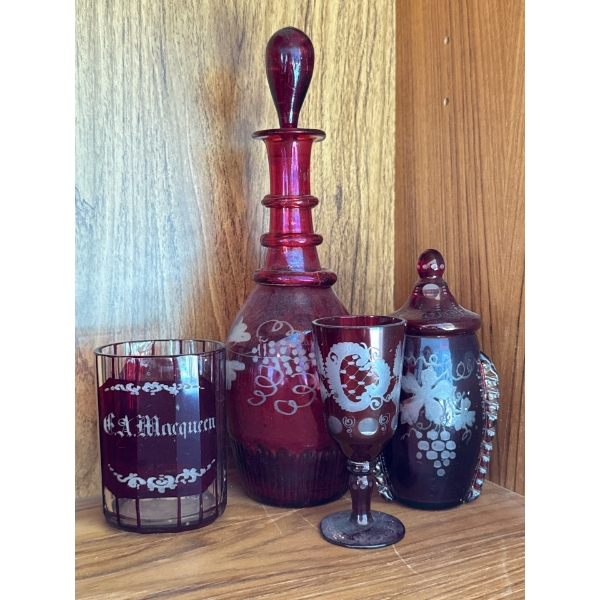 Antique Bohemian Ruby Art Glass Collection - Czech Style 11T