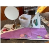 Image 1 : Ironing Board Cover, Tub of Clothes Pins, T-Fal Ultra Glide Turbo Electric Iron plus Stand Up Mirror