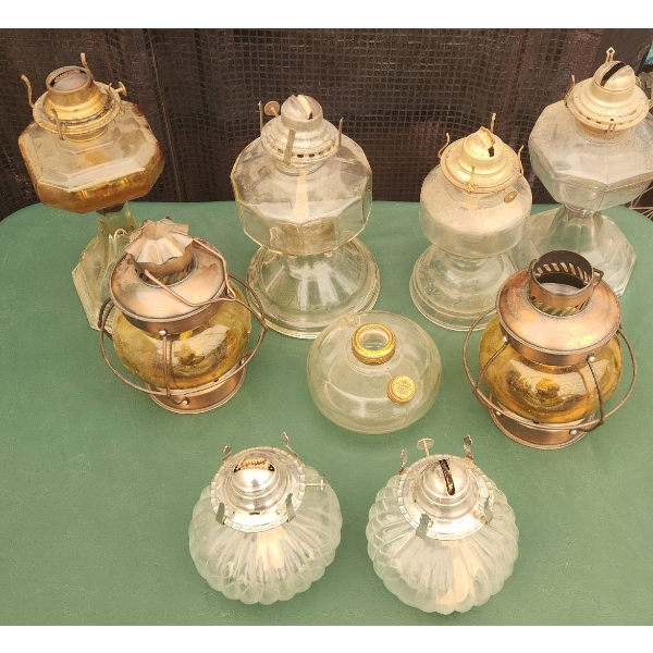 8 Assorted Glass and Metal Oil Lamps