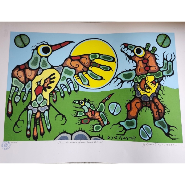 Limited Edition Print By Norval Morrisseau Titled "Thunderbird Faces Cave Bear"