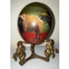 Image 3 : Hand Painted Safari Ostrich Egg w/brass stand & Two Elephant Figurines 8"tall