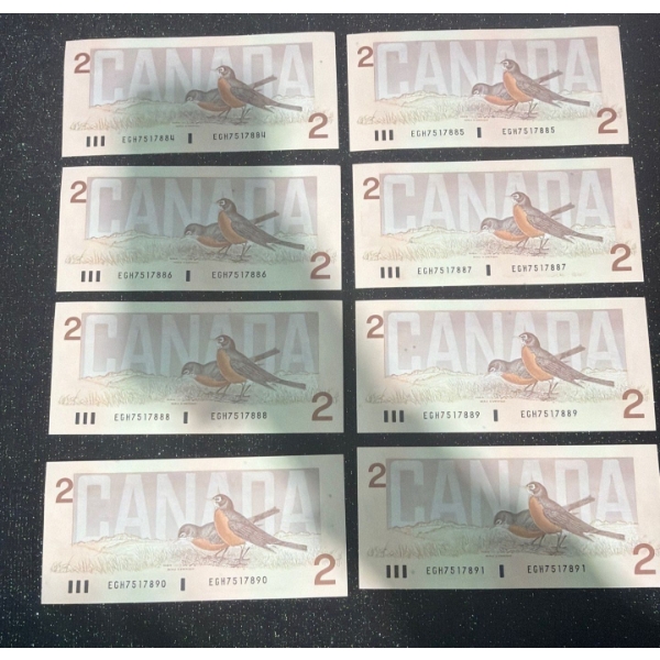Canadian $2 Bills Consecutive Serial Numbers