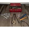 Image 1 : 2 Tiered Metal tool Chest w/ Contents & More - Cresent Wrench Set Hammers Bungee Straps & more
