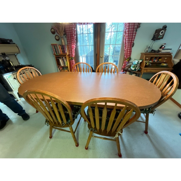 Beautiful farm style kitchen table with eight chairs custom-made top with melamine prevent scratches