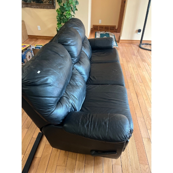 Soft Black Leather Reclining Couch In Great Condition 77"Long Depth 32" H 37" 