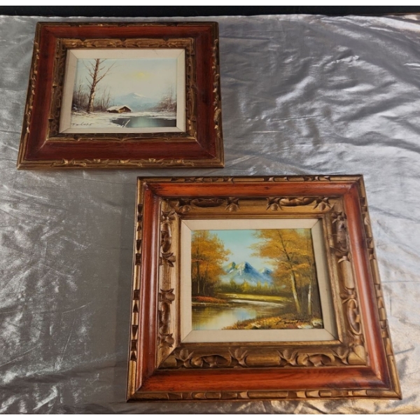 Wooden Ornate Carved Framed Original Signed Paintings x2 -(Measurements in Pics)