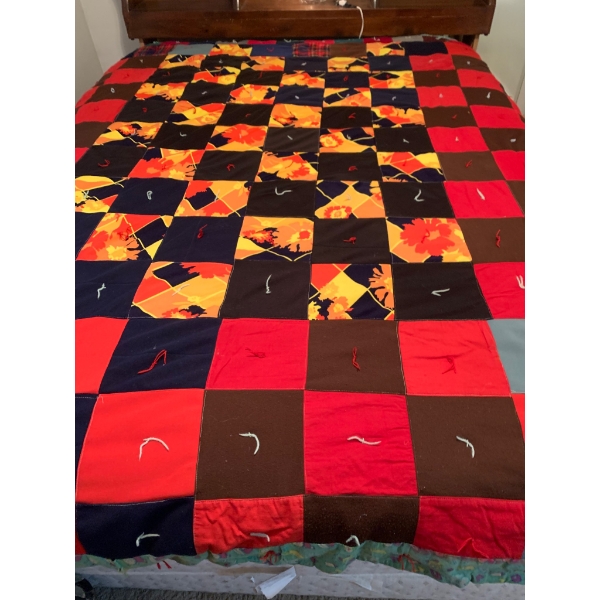 Vintage Double Handmade Patchwork Quilt With Autumn-Themed and Playful Reverse Side
