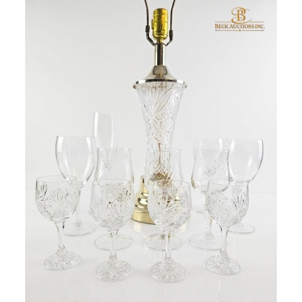 Vintage Cut Crystal Set Includes A Table Lamp And Various Wine Glasses