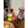 Image 4 : Glassware, butterdish, two candle holders, lighthouse salt and pepper shakers, and yorkie figurines.