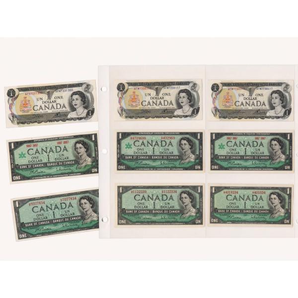 Collection 1$ Canadian bank notes from 1973 -1954 all in great condition various signatures seriial#