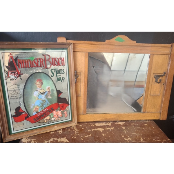 Anheuser Busch Mirror 16 X 20 and Mirror w/ Coat Hooks 30 X 21