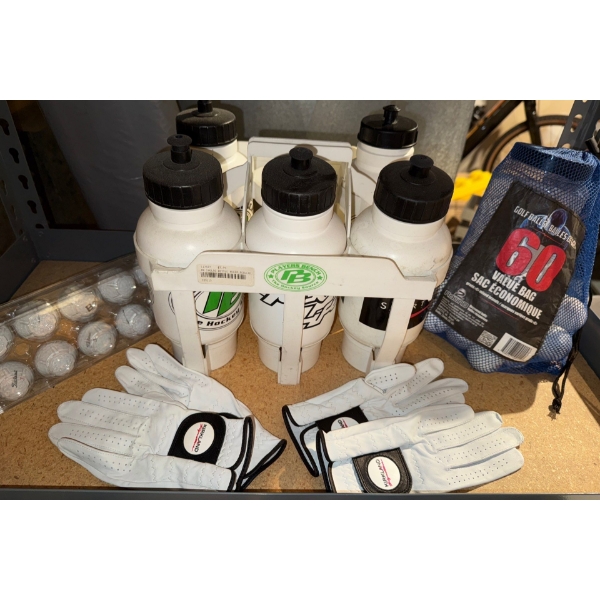 Golfers Dream Items- Gloves, Balls, Tees & Water Bottles