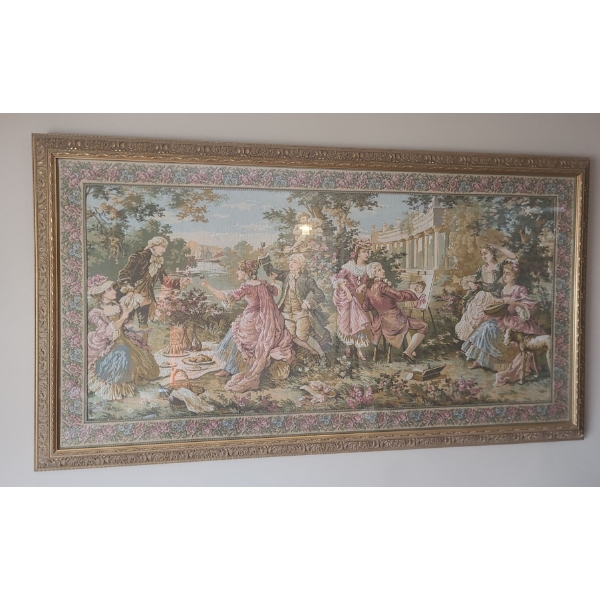 Vintage Tapestry w/ Ornate Frame, Framed Under Glass 69 X 38