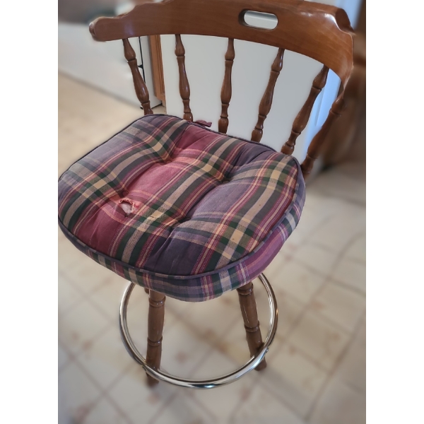 Four Swivel Seat Wooden Bar Stools w/ Foot  Rest- Foot Rest: 19" Diameter, Stool Height: 35 h
